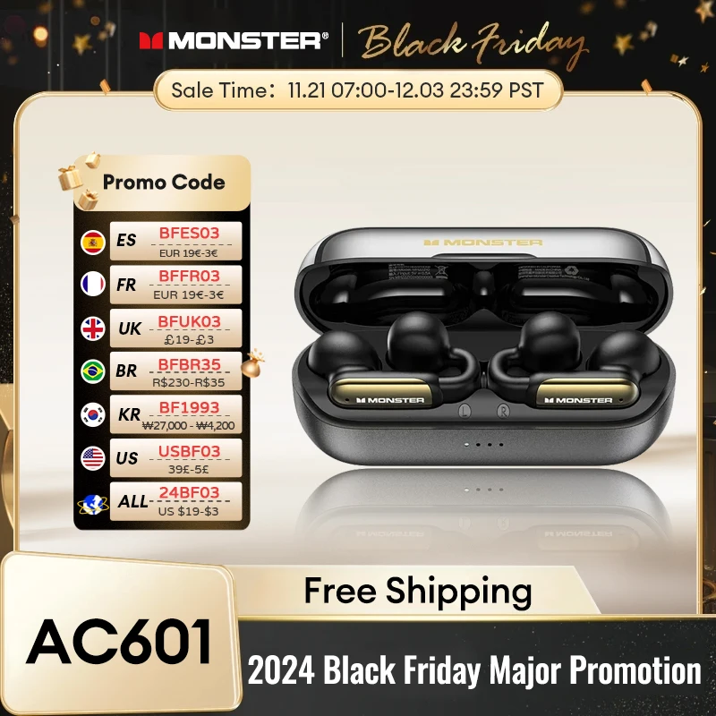 New Monster AC601 Wireless Bluetooth 5.4 Earphones ENC Call Noise Reduction Game Earbuds 36H Long Standby Waterproof Headset