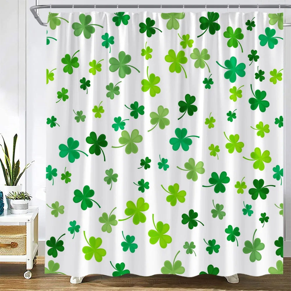 Shamrock Patrick Shower Curtains Green Plant Leaves St. Patrick's Day Bath Curtain Modern Polyester Fabric Bathroom Decor Hooks