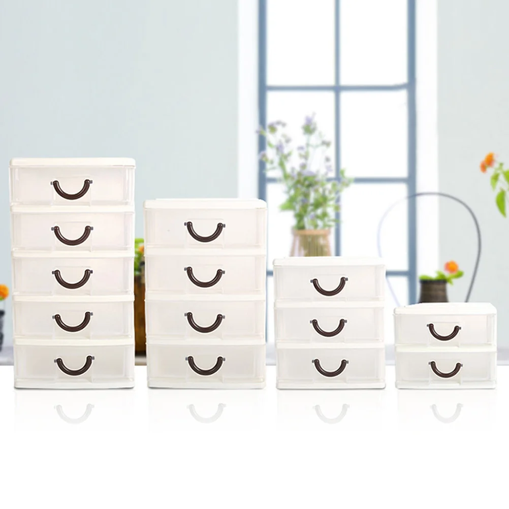 

Beige 3 Layer Plastic Office Desk Storage Box Translucent Drawer Organizer Sundries Holder Jewelry Makeup Container