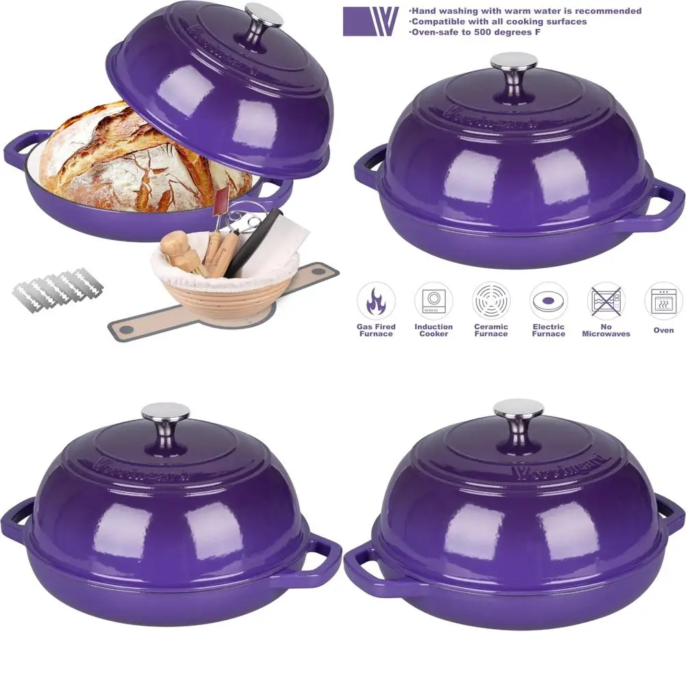 

Cast Iron Dutch Oven Pot with Lid - Perfect for Sourdough Bread Baking and Bread Proofing Basket Inclusion