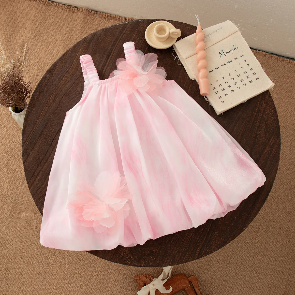 Korean Style Fashion Sweet Flowers Baby Girl Tutu Dress Summer Lovely Birthday Party Princess Toddler Suspender Dress