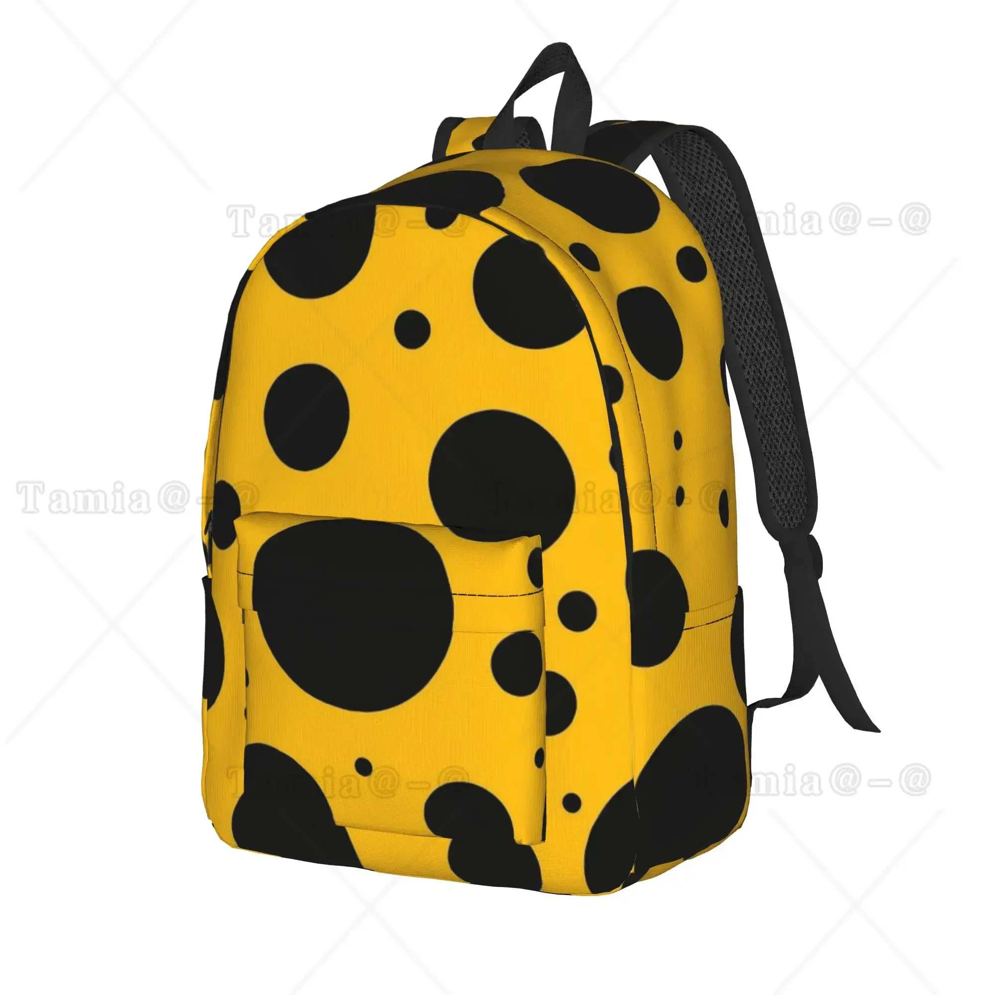 black polka dots on yellow background Backpack  Trekking Backpacks Student High Quality Big School Bags Kawaii Rucksack