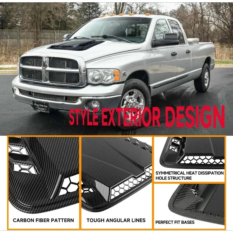 Universal Automotive Hood Scoop and Vents for Trucks Compatible with Dodge Ram 1500 2500 Ford F250 F350 Jeep Wrangler