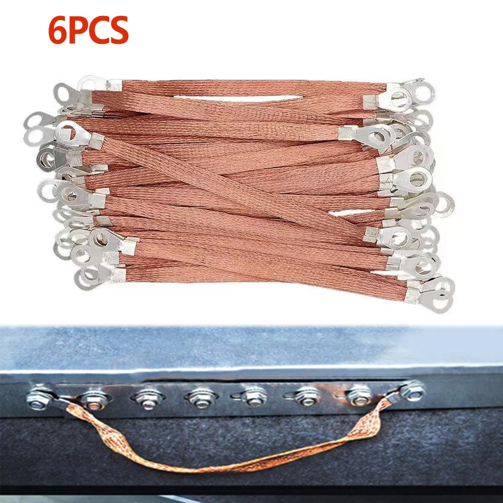 6 Pcs Flexible Grounding Lead Wire Copper Clad Aluminum Flat Braid Wire Durable Universal Reinforced Ground Engine Cable Strap