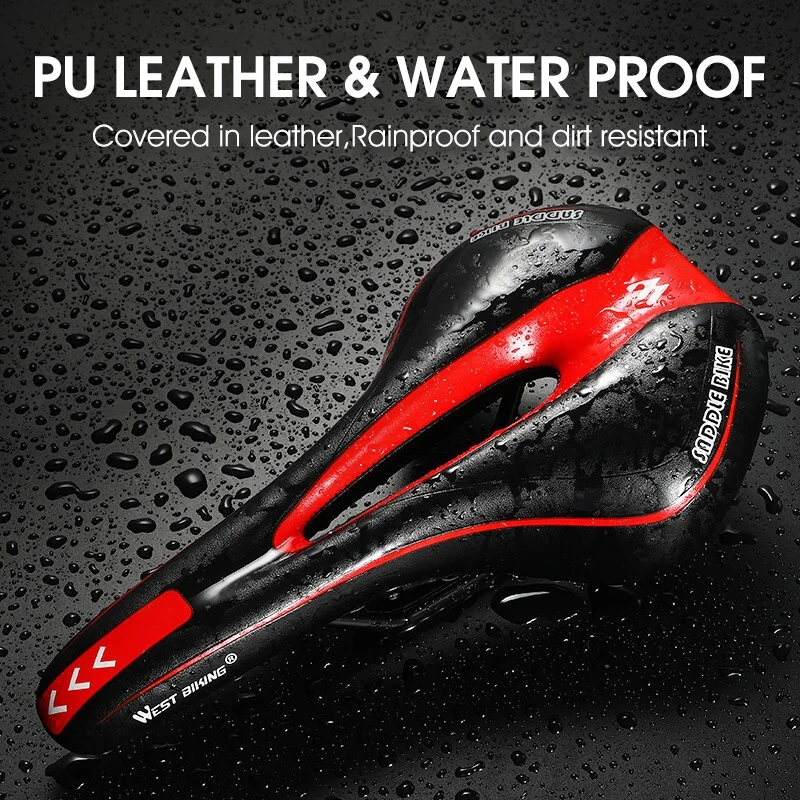 WEST BIKING Comfortable Bicycle Saddle Mountain Bike PU Leather Cycling Seat Sponge Shockproof Cushion Multicolor Road Bike Part