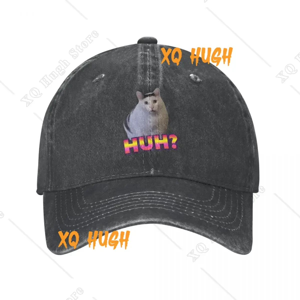 Vintage Funny Huh Cat Meme Baseball Cap Men Women Distressed Washed Headwear Animal Humor Outdoor Summer Adjustable Caps Hat