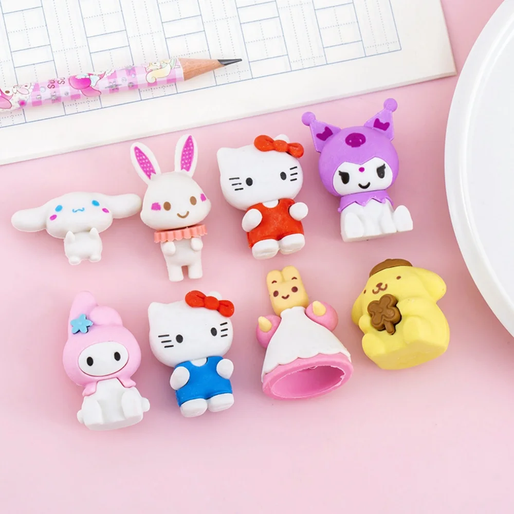 4Pcs 만화 헬로 키티 연필 지우개 Kawaii 멜로디 Kuromi 학생 그리기 수정 지우개 편지지 학교 상품 선물
