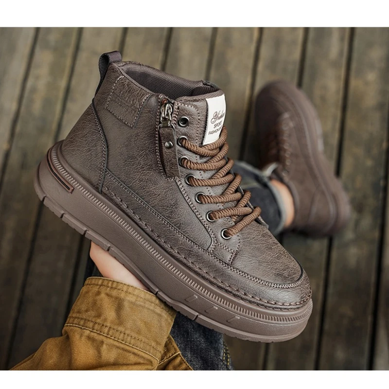 

New Men's Four-season Retro Style Solid Color Flat Heel Lace-up Durable High-quality Casual and Versatile Thick-soled Work Boots