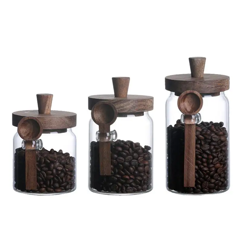 Glass Food Storage Jars Simple Wide Mouth Glass food Containers Good Sealing Food Canisters for Coffee Pepper Preserve Freshness