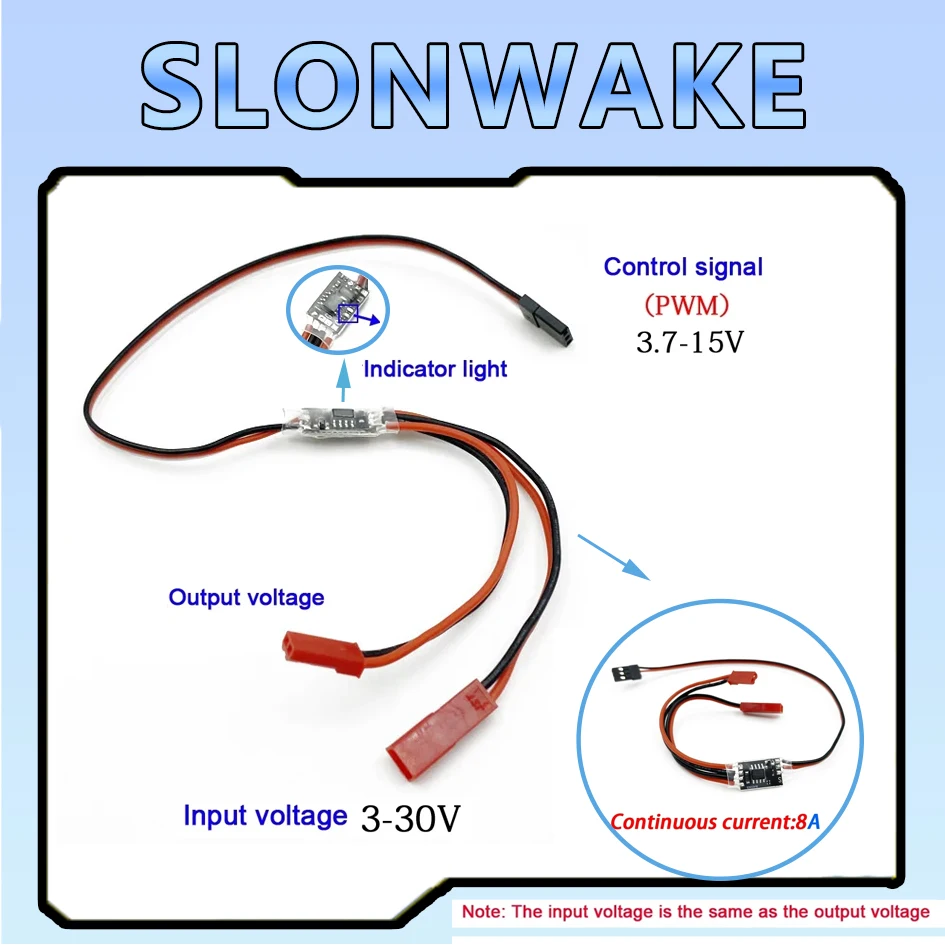 Interruptor eletrônico para modelo de aeronave, suporte a bomba de água, receptor de controle remoto, sinal PWM para avião modelo, 2 A, 3V-30V