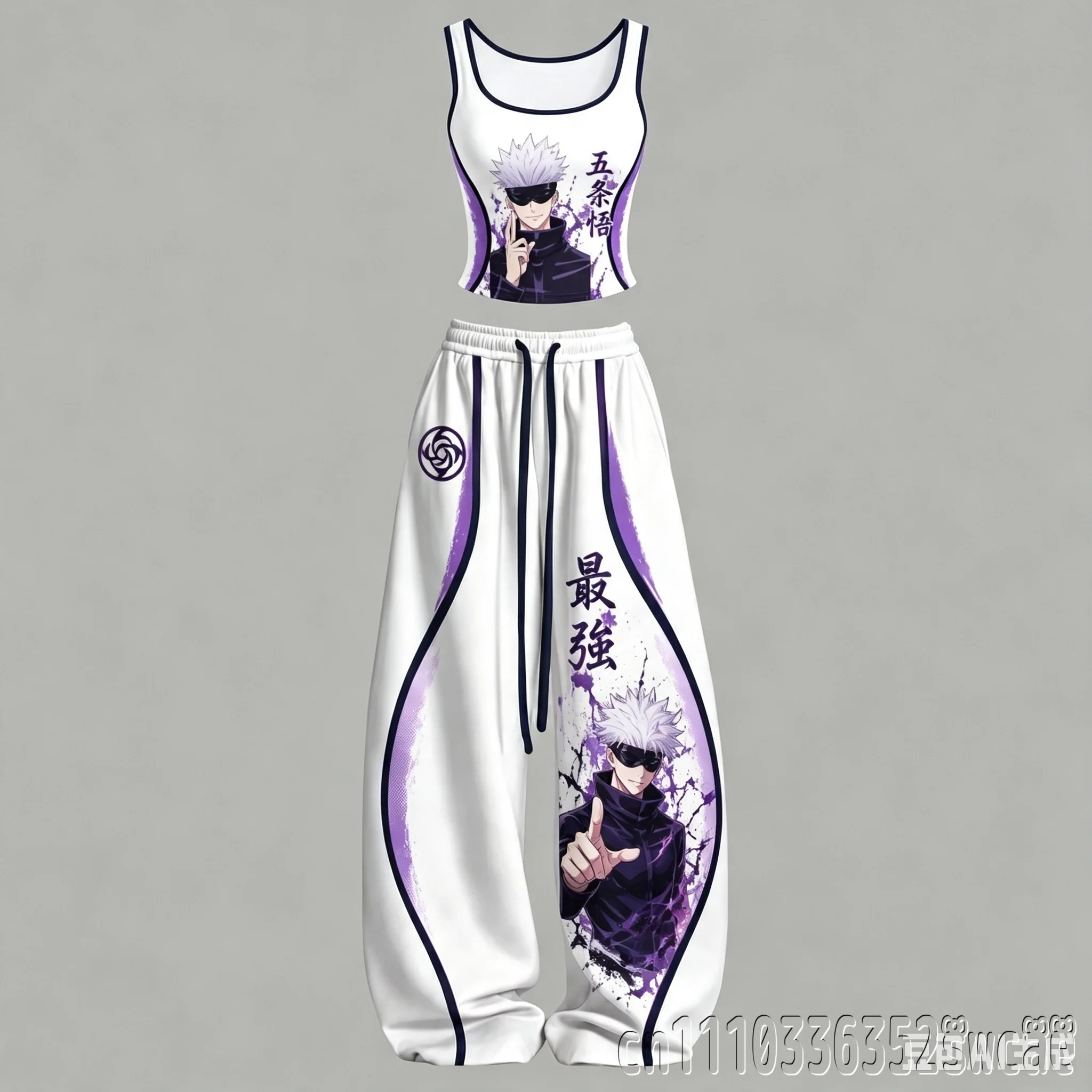 Jujutsu Kaisen Anime Character Top Wide Leg Pants Set Women Hot Girl Two Piece Outfit Casual Street Tracksuit Family Kids