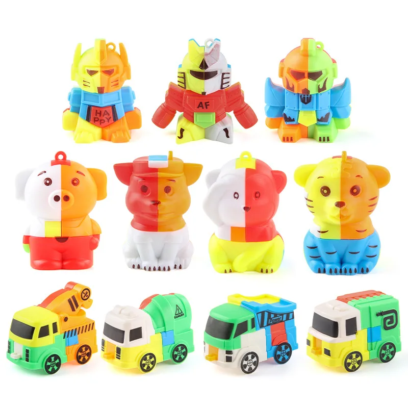 

8Pcs Children Intellectual Thinking Training Puzzle Toys Kongming Lu Ban Lock Cartoon Animals Car Disassembly Combination Toys