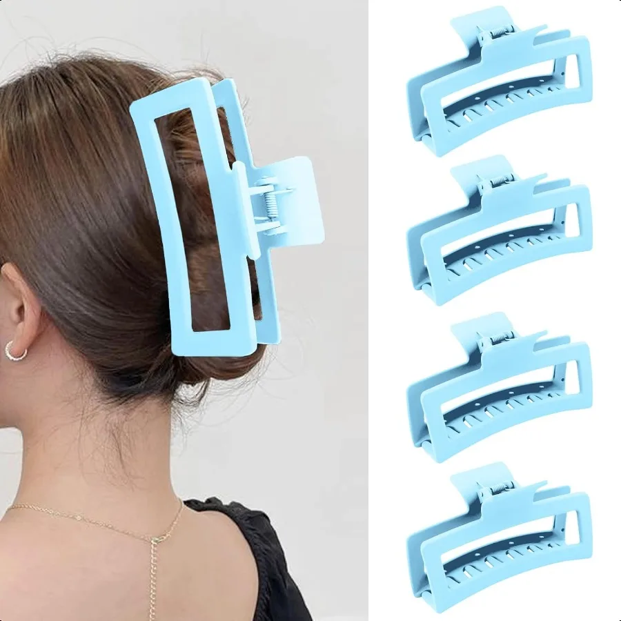 

5 Inche Blue Extra Large Claw Clips for Thick Hair and Long Hair 4 Pack Xl Jumbo Claw clips Oversized Matte Nonslip Rec Hair Cl