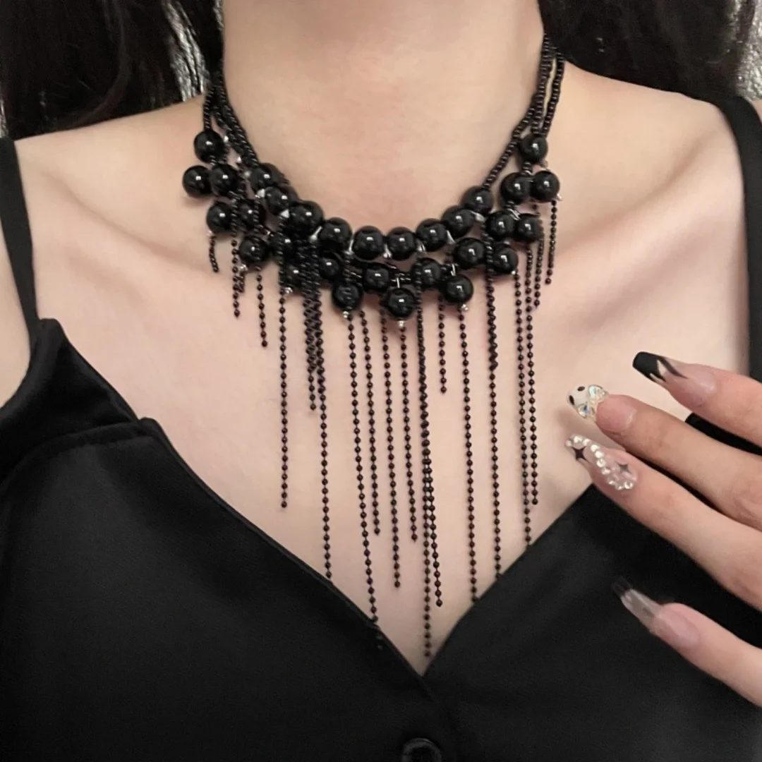 

DUTRIEUX Punk Vintage Tassel Beads Necklace Collarbone Chain Neo-Gothic Pendant Choker Charm Clavicle Chain Girls Jewelry Gifts