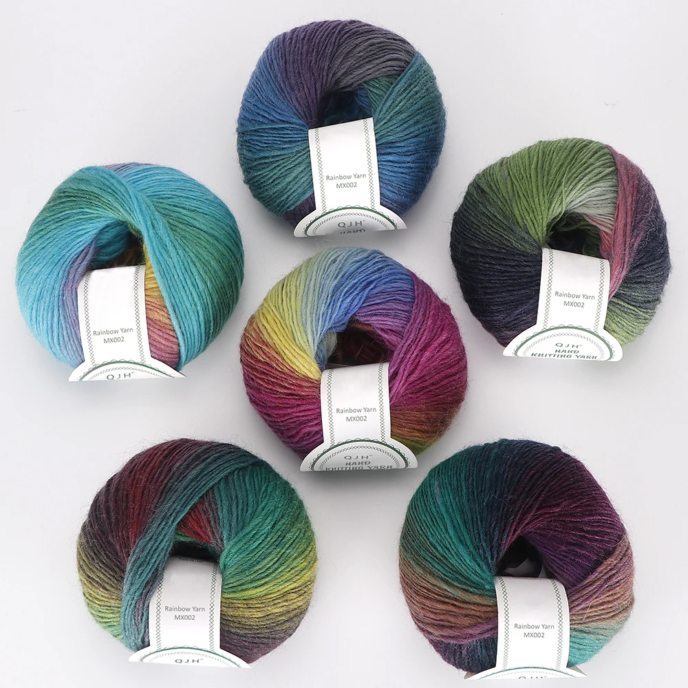 6 Stück Regenbogen-Segment-Färbegarn, mitteldickes Wollgarn, ideal zum Häkeln und Stricken von Pullovern und Schals, DIY-Webgarn-Set