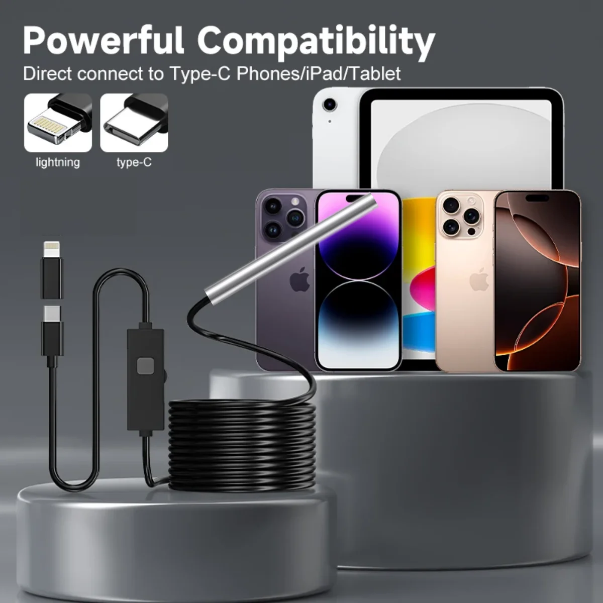 Caméra endoscopique 3.9mm Android Iphone IOS caméra endoscope d'inspection des égouts de voiture pour Smartphones type-c et IOS