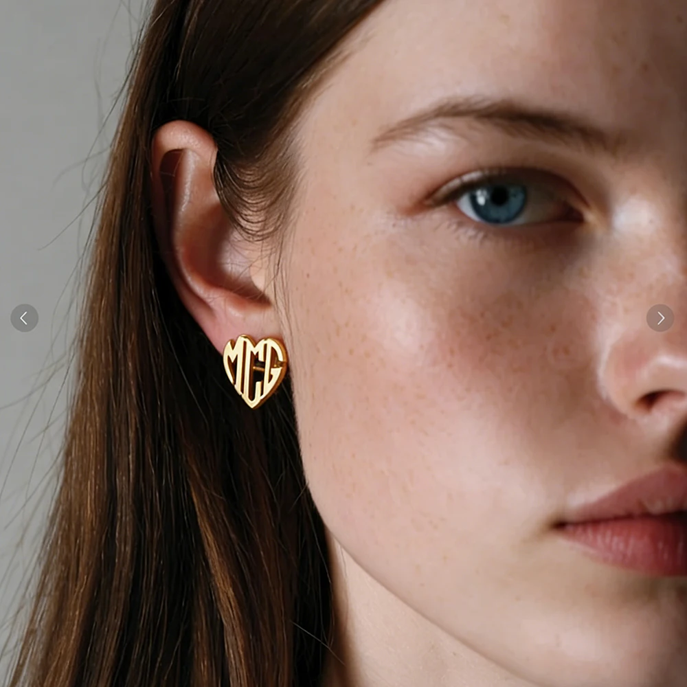 

Gold Silver Rose Gold Monogram Earrings Stainless Steel Personalized Initial Studs Classic Cursive Bridesmaid Jewelry Gift