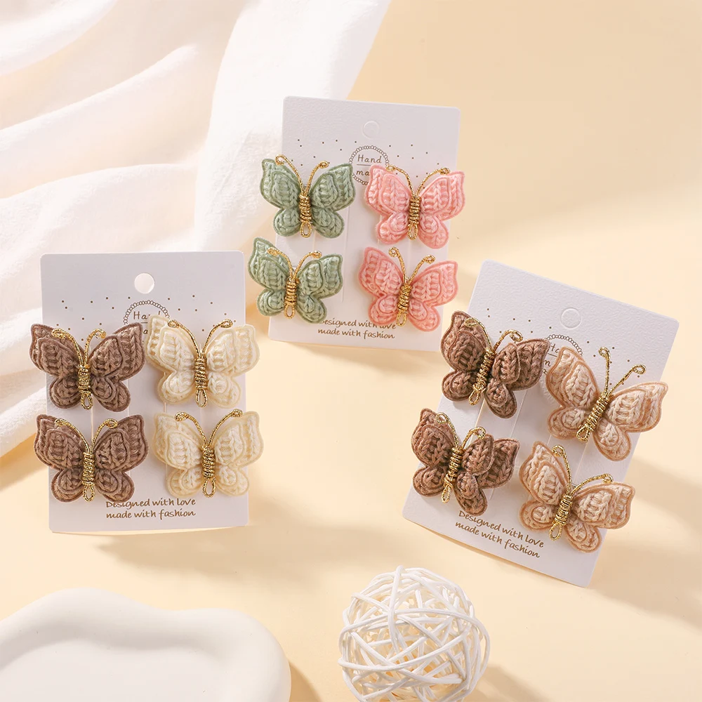 4 Teile/satz Baby Mädchen Häkeln Schmetterling Haare Clips Handgemachte Nette Stricken Kind Haarnadeln Mode Kinder Headwear Haar Zubehör
