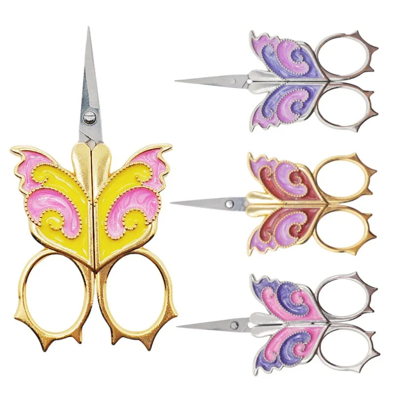 Vintage Painted Multicolored Small Scissors Painted Diamond Scissors Butterfly Scissors Traveler Portable