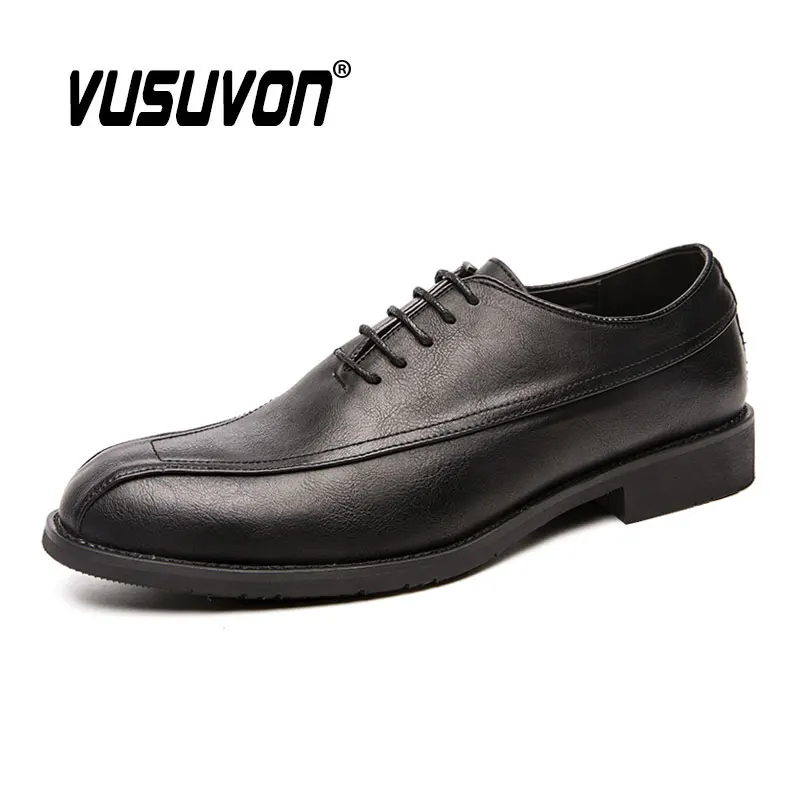 2023 Oxford Shoes Brogue Formal Men Dress Leather Flats Fashion Black Genuine Retro Pointed Toe Male Footwear Zapatos