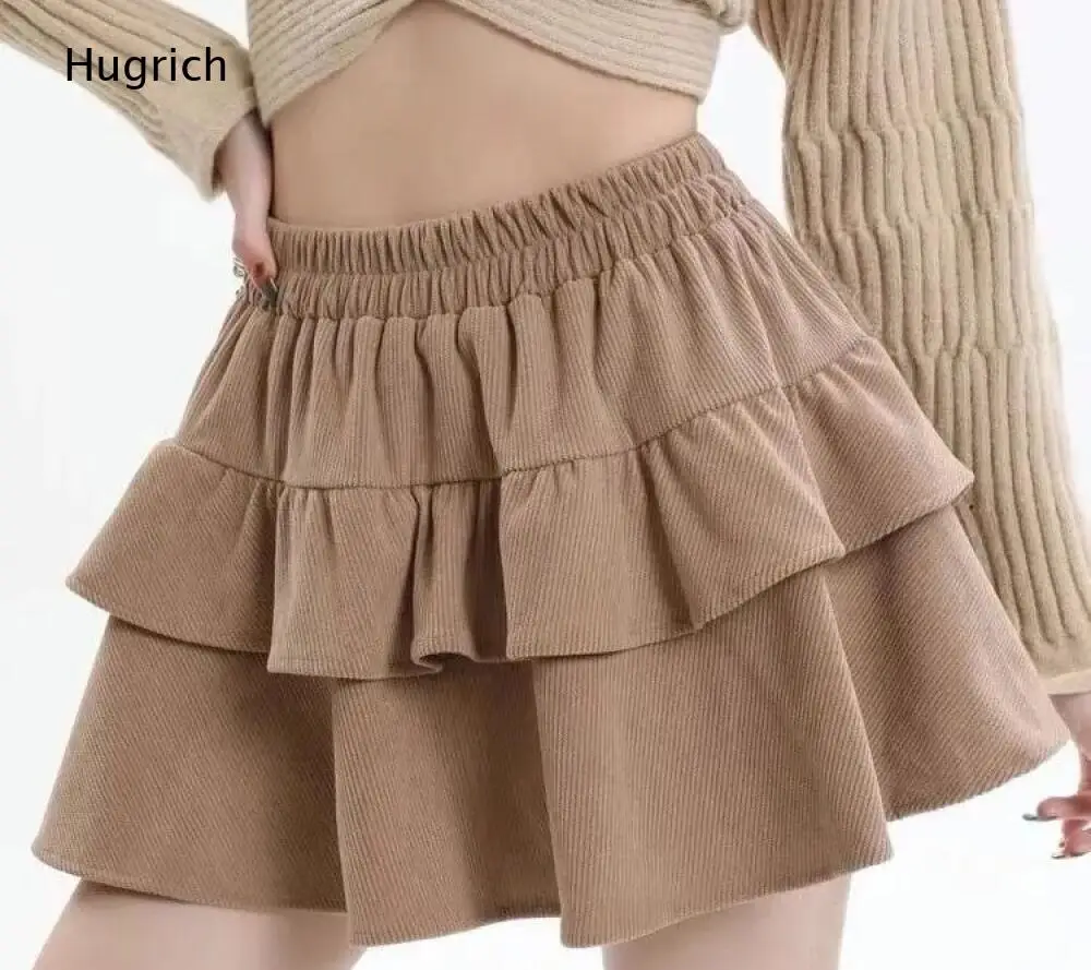 Textured Solid Black Tiered Ruffle Short Skirt Elastic High Waist Loose Flared Hem Mini Skirt Women Daily Fashion Bottoms