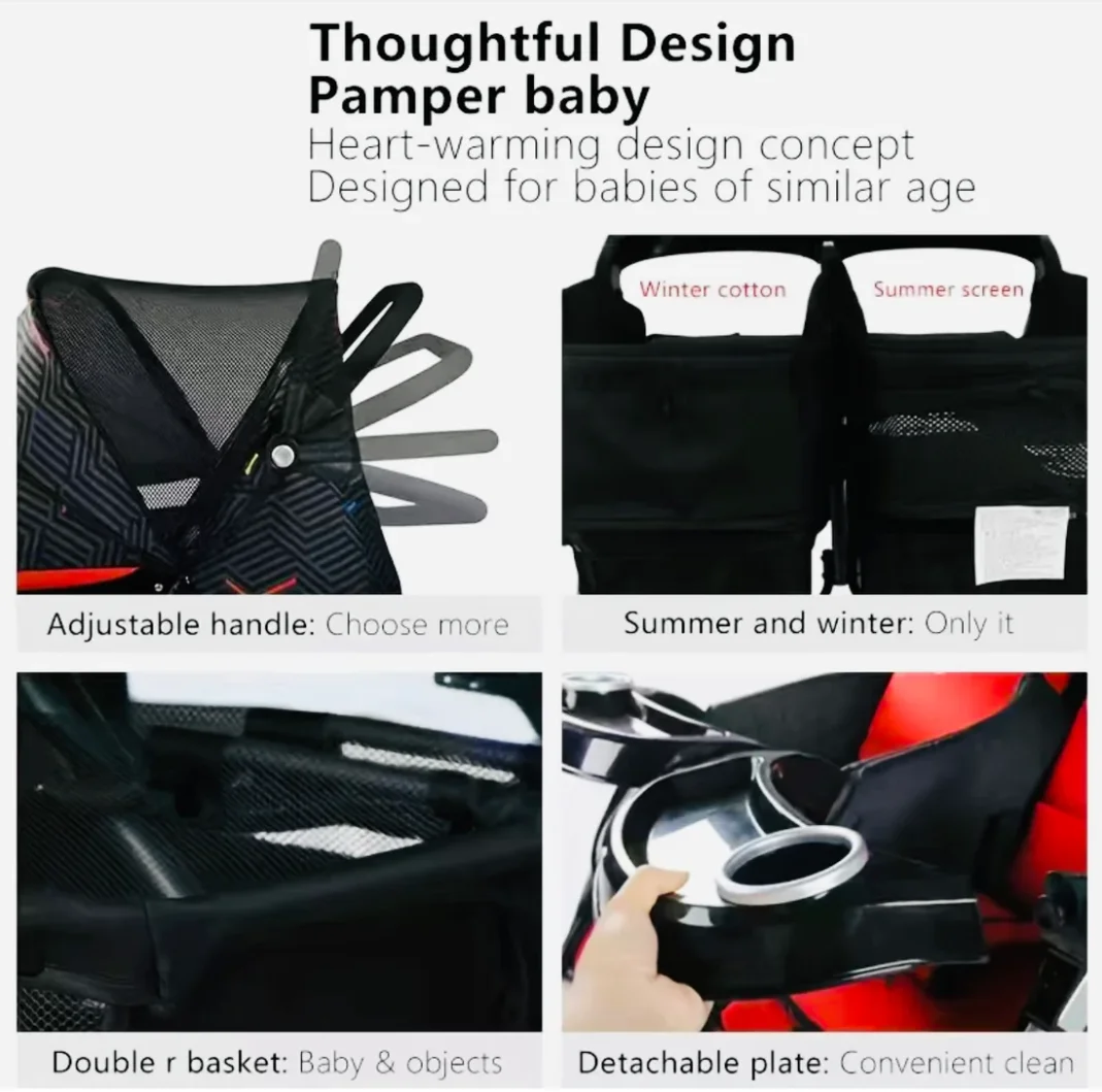 Zwillings-Kinderwagen, leicht, reisefreundlich, extrem bequem und faltbar, Geschenk für Mama