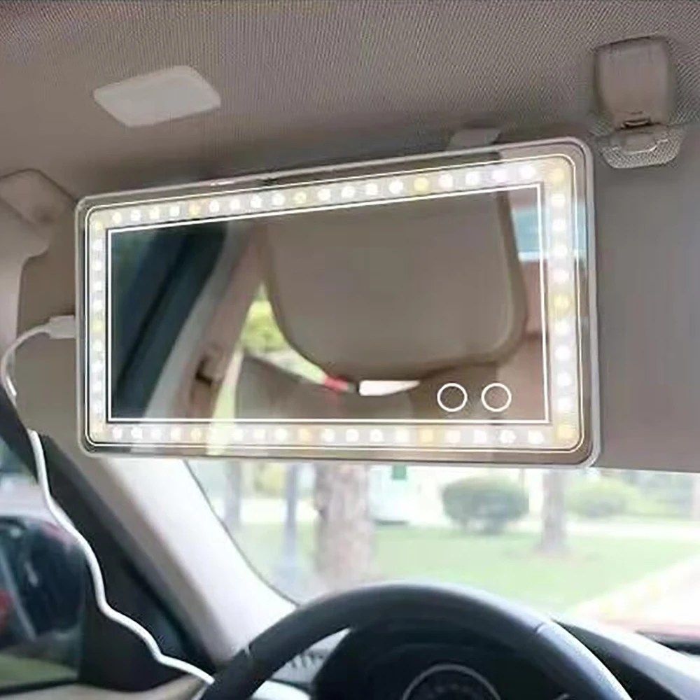 Car Rechargeable Makeup Mirror with 3 Light Modes Sun Visor Vanity Mirror Cosmetic Mirror 60 Leds Dimmable Clip-on Rear Wireless