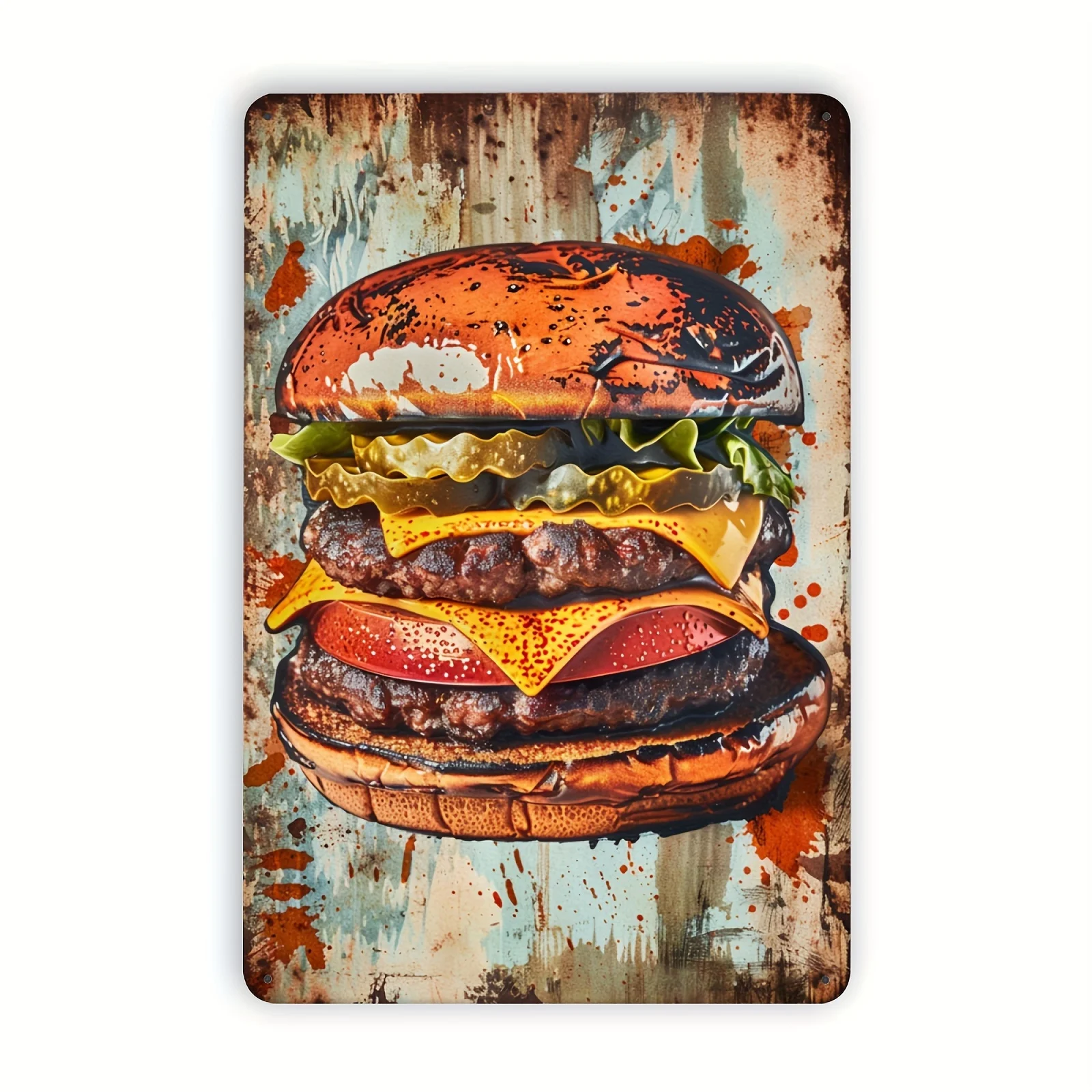 A Vintage Tin Sign Featuring a Hamburger - an Expression of Deliciousness And Temptation - Suitable for Kitchens, Restaurants, O
