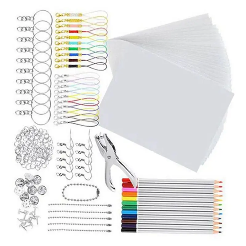 

ABKJ-594 PCS Shrinky Art Paper Heat Shrink Sheet Plastic Kit Hole Punch Keychains Pencils DIY Drawing Art Supply