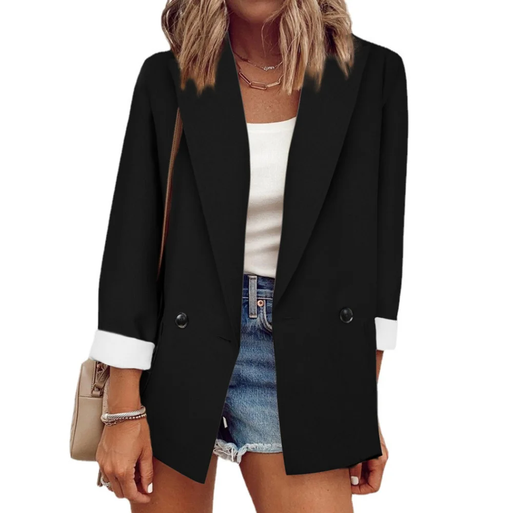 

New Spring Solid Color Women Casual Small Suit Single Button Long Sleeve Suit Woman Office Lady Jacket Black Blazer Female Coats