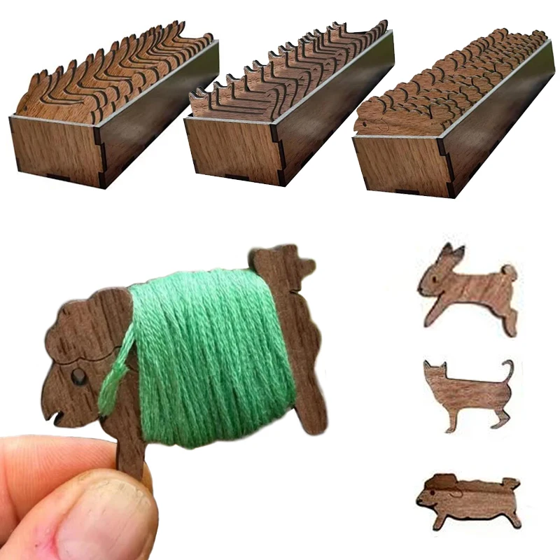 Wooden Animal Sheep Cat Bobbin Set Embroidery Floss Organizer Bobbin Holder Thread Holder Thread Bobbin Organizer Sewing Tool