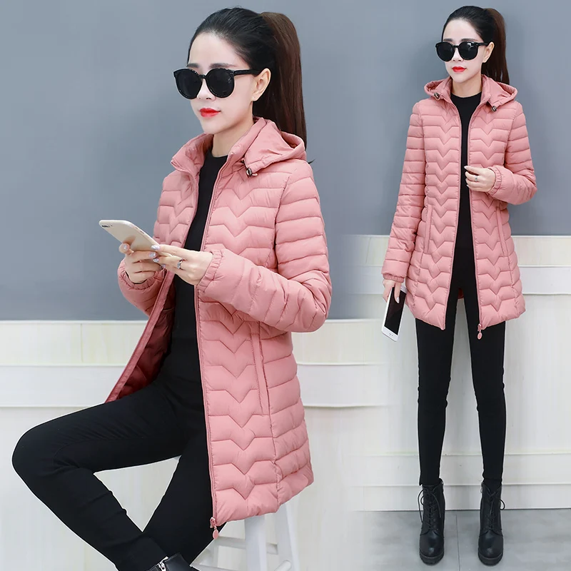 

Korean Sle Thiened Winter Cotton Jaet Women's Mid-Length Slim Fit Lightweight down Cotton Coat Outerwear Coat