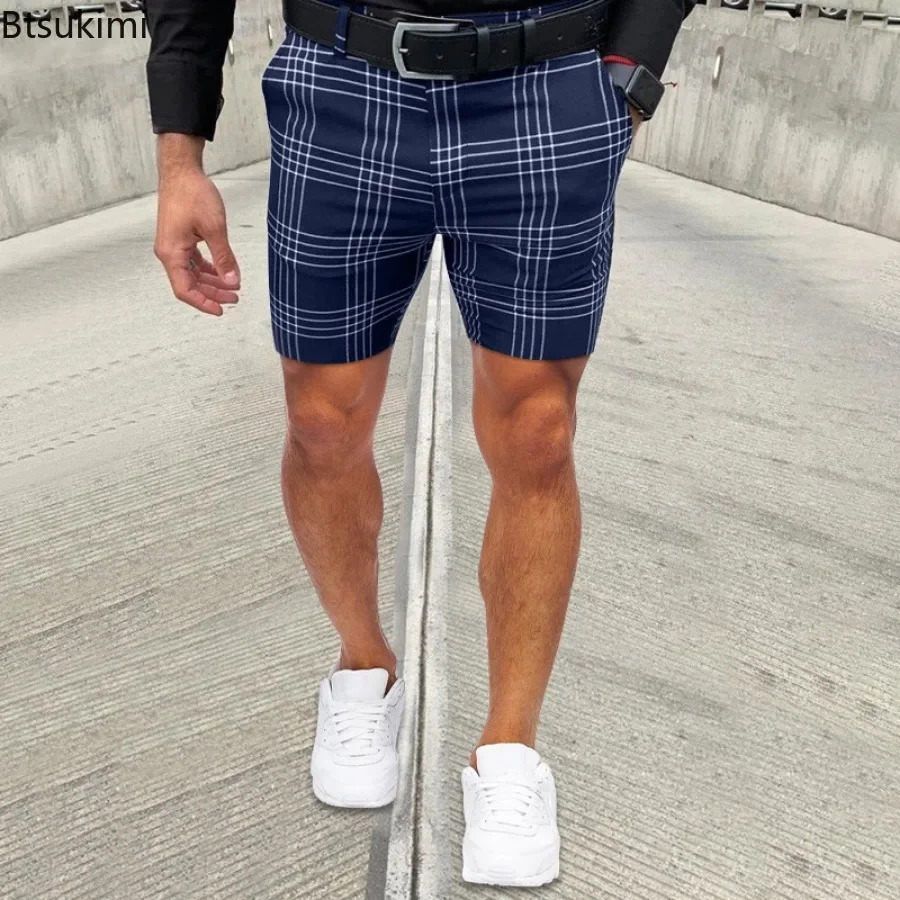 2025 Summer Clothing Men's Fashion Plaid Printing Casual Shorts Business Social All-match Short Trousers Men Straight Leg Shorts