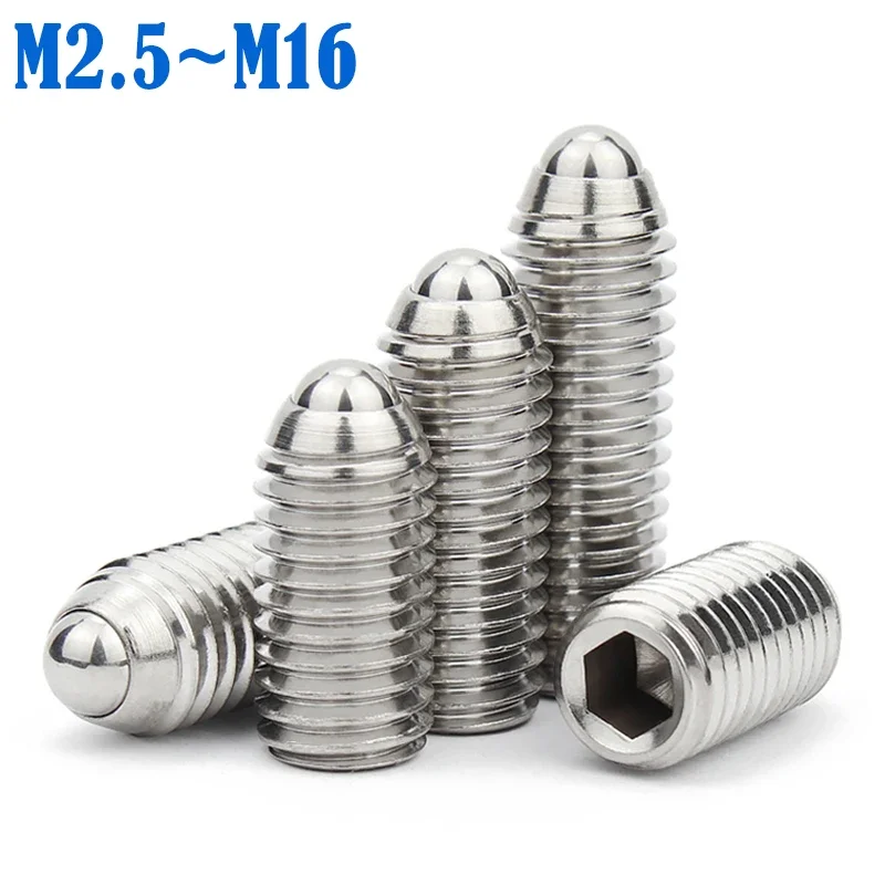 1~5pcs M2.5 M3 M4 M5 M6 M 8M10 M12 M16 304 stainless steel Hex Socket Allen Spring Ball Plunger Grub Point Set Screw Bolt