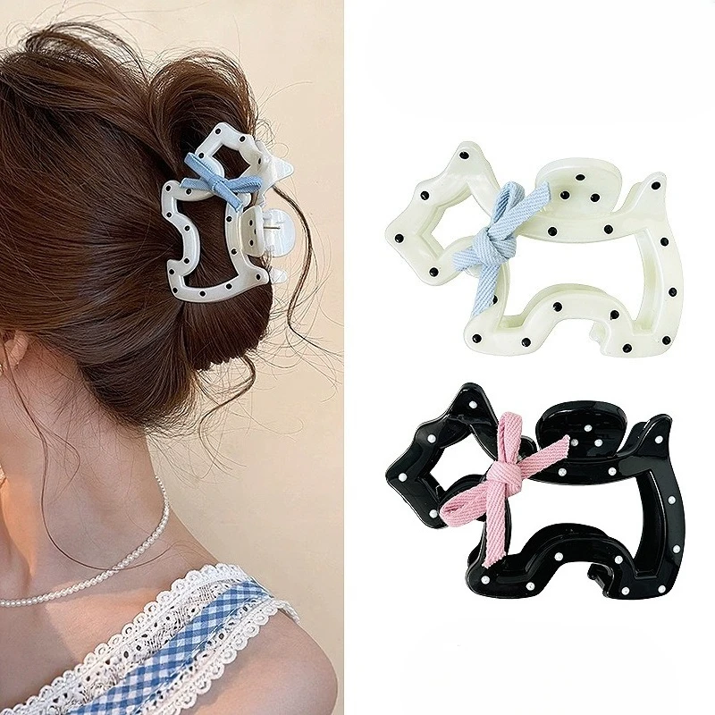

Bowknot Polka Dot Dog Hair Claw Sweet Cute Hollow Puppy Ponytail Clip Women Girls Shark Clip Korean Hair Accessories Headwear