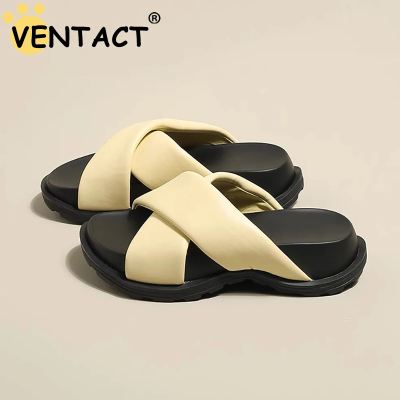 VENTACT Women Fashion Slide Sandals Platform Criss Cross Strap Slippers Outdoor Summer Wedge Heels Beach Sandals Thick Bottom