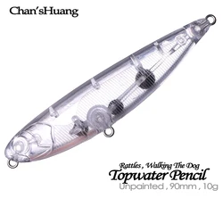 Chan’sHuang 20PCS Unpainted Blanks Bait 9cm 10g Topwater Pencil Walking The Dog DIY Handmade Artificial Fishing Lure Tackle