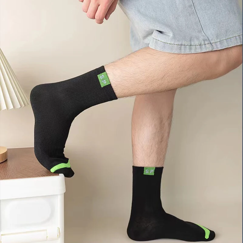 5 Pairs/Lot Men's Socks Polyester Cotton Fashion Street Fun New Styles Middle Tube Soft Breathable Short Casual Sock