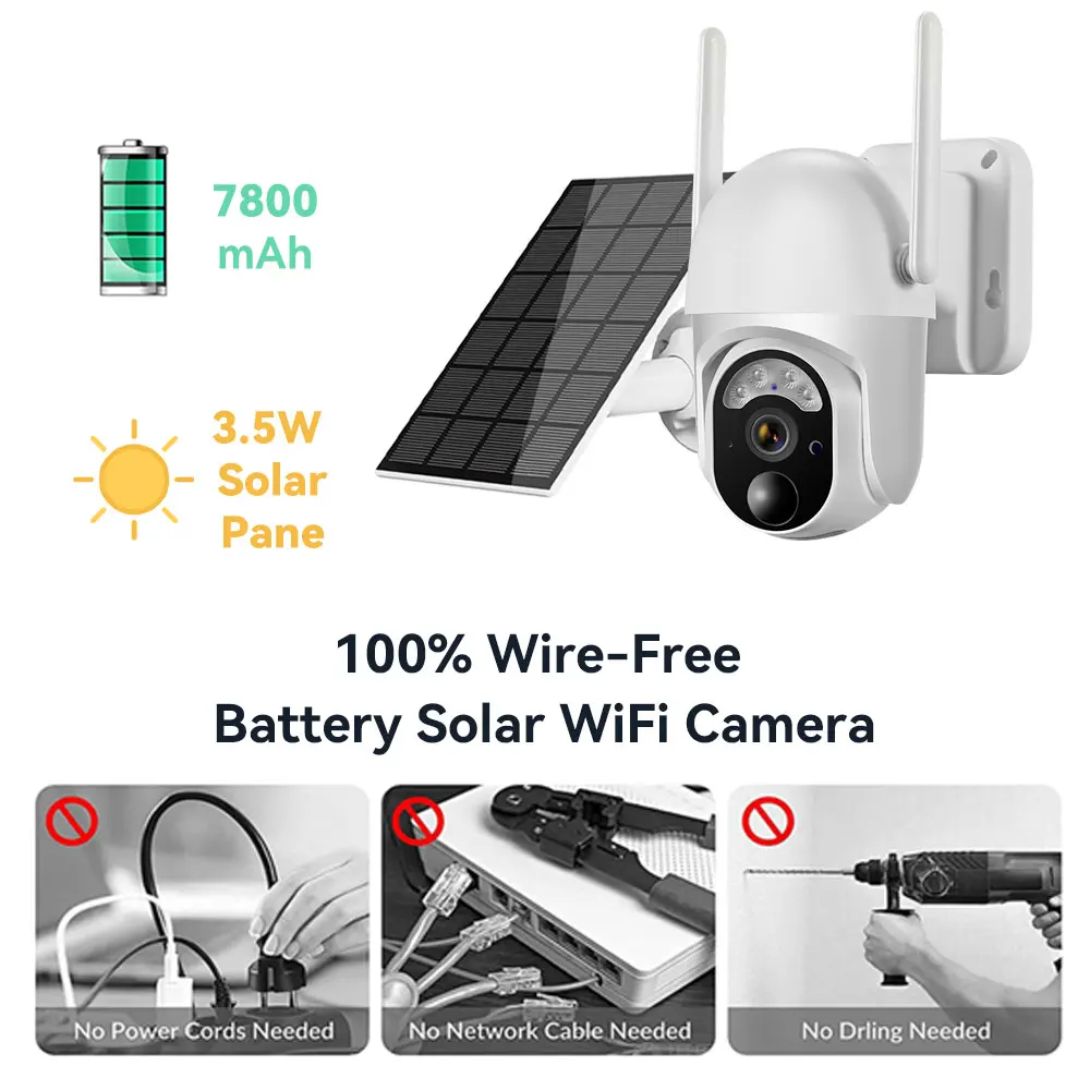 Tuya Smart 3MP 3.5W Solar 7800mAh Battery WiFi PTZ Outdoor Waterproof Surveillance Wireless Color Light Security CCTV IP Camera