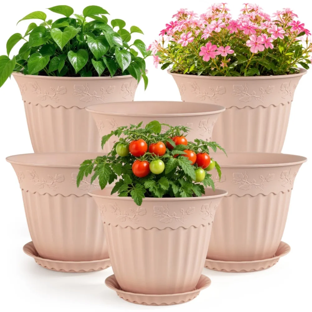 12 Pack Plant Pots with Saucers 6 inch 8 inch 10 inch Sizes for Indoor Outdoor Plants Lightweight Easy Handling