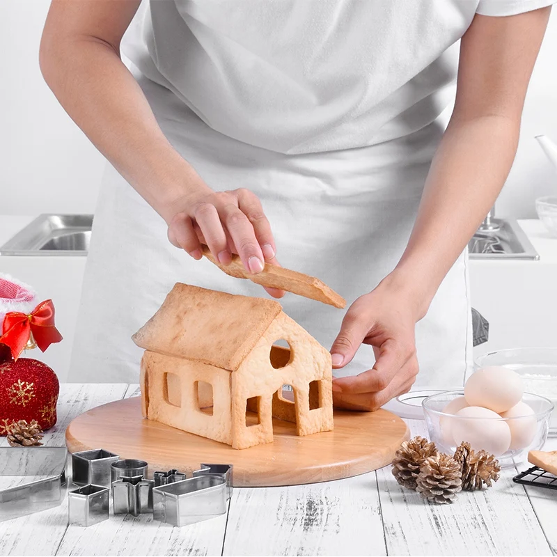 ABXF-18Pcs ثلاثية الأبعاد منزل الزنجبيل الفولاذ المقاوم للصدأ عيد الميلاد سيناريو كوكي القواطع مجموعة البسكويت قالب فندان القاطع الخبز أداة