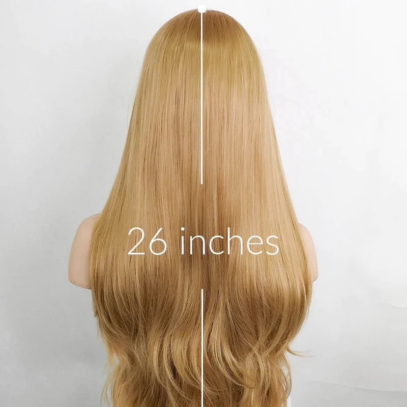 Perruque Lace Front Synthétique Blonde Dorée pour Femme, Sans Colle, Fibre Haute Température, Cosplay, Soyeuse, Droite, 03/Utilisé