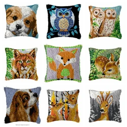 Animal Latch Hook Pillow Hook Hand Knitted Embroidery Carpet Pillow Bear Deer Dog Embroidery Latch Hook Kit Smyrna Package Cross