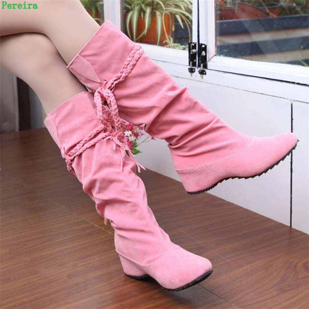 Pink Braided Rope Tassel Boots Women\'s 2024 Winter New Arrival Solid Round Toe 35-43 Size Sexy Fashion Show Party Flat Shoes