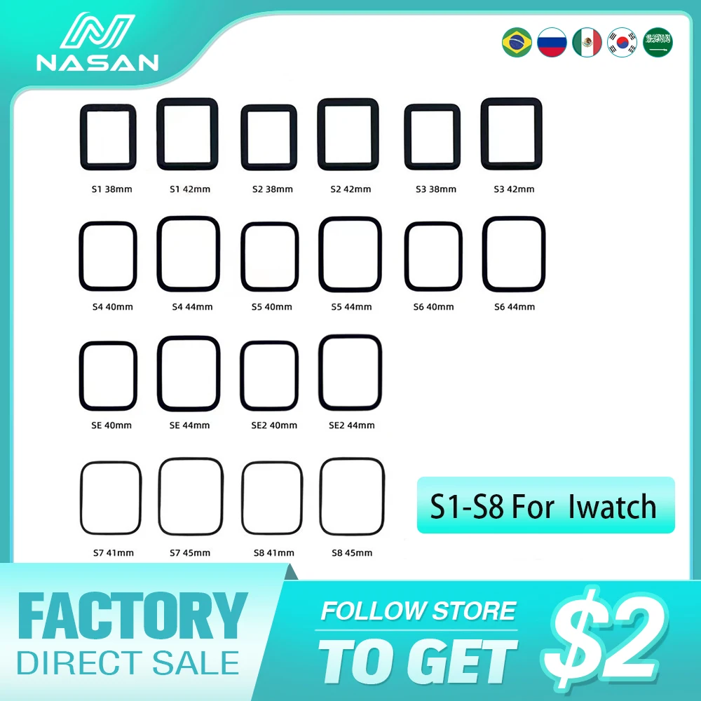 

NASAN 2 IN 1 Front Glass With OCA For Apple Watch Series 1 2 3 4 5 SE 6 7 8 38MM 42MM 40MM 44MM 41MM 45MM For iWatch S1-S8 Glass