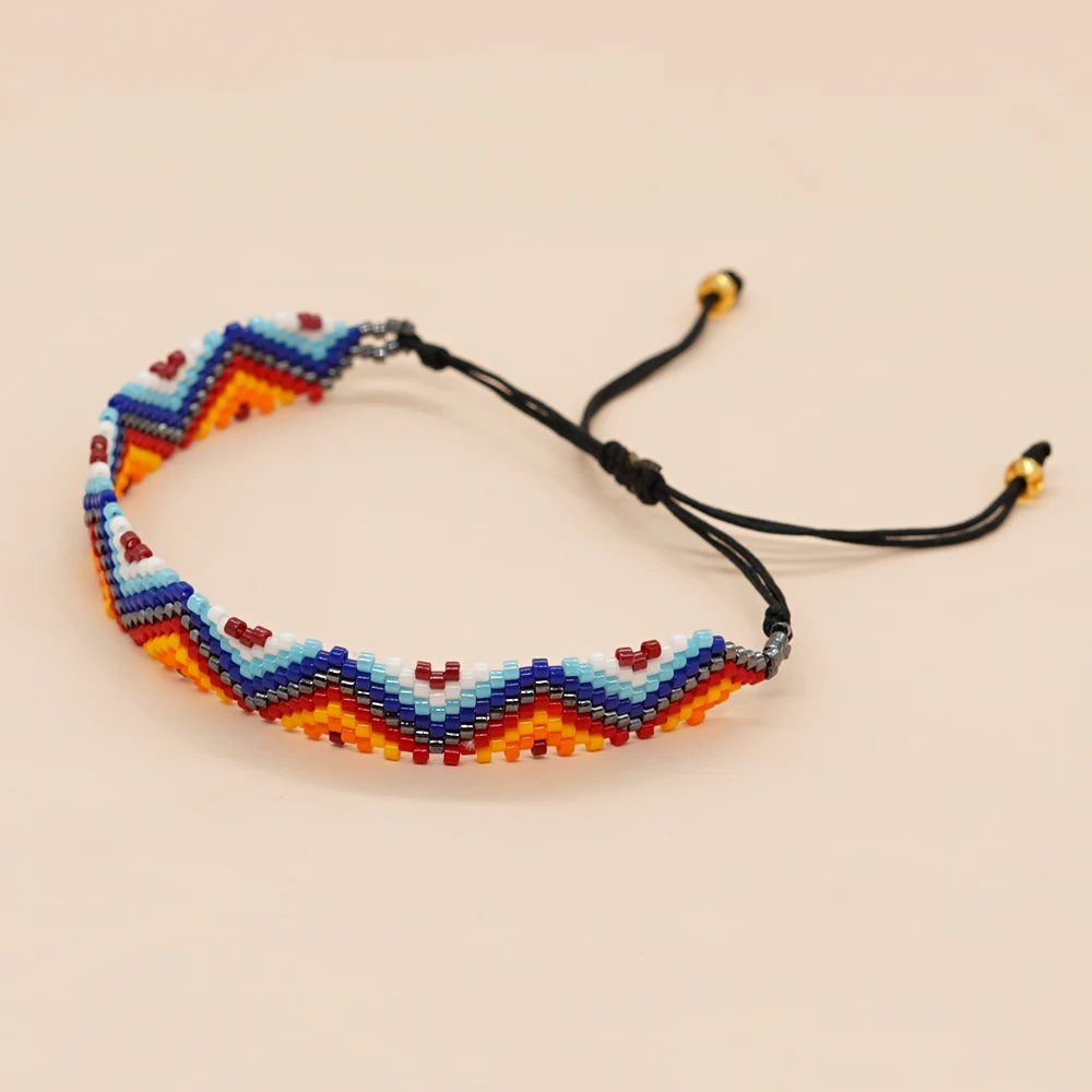 ZGMXR Rice bead bracelet  Triangle Wave Geometry Adjustable Bohemia Versatile Hand-woven Rainbow Gradient color Beaded bracelet