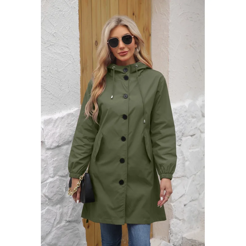 Women Water Resistant Hooded Long Trench Coat Plus Size Loose Outdoor Raincoat Windbreaker 2026 New