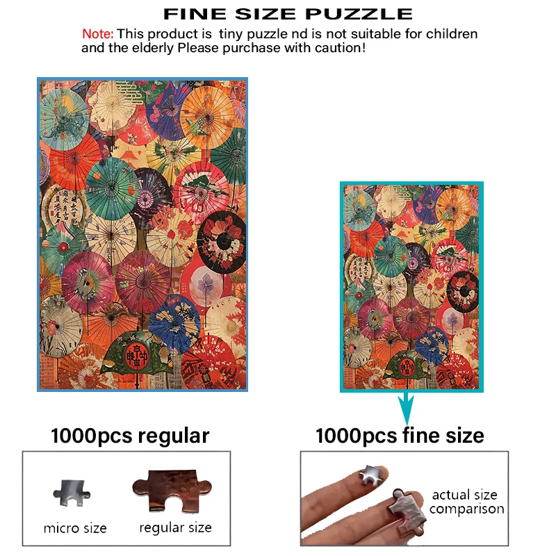 กล่องปริศนาขนาดเล็กสำหรับผู้ใหญ่ 1,000 ชิ้น ลายร่มสีสันสดใสบนกระดาษเคลือบน้ำมัน - ทนต่อการขีดข่วน ท้าทาย เหมาะสำหรับเด็ก