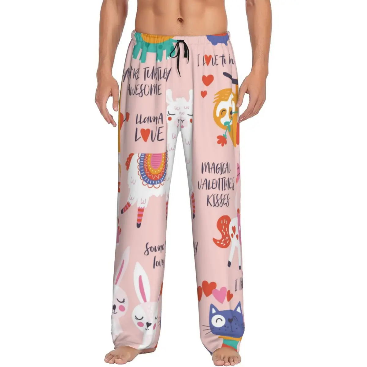 Valentine's Day With Cute Animals In Love Men Sleep Bottoms Male Lounge Trousers Men's Pajama Pants