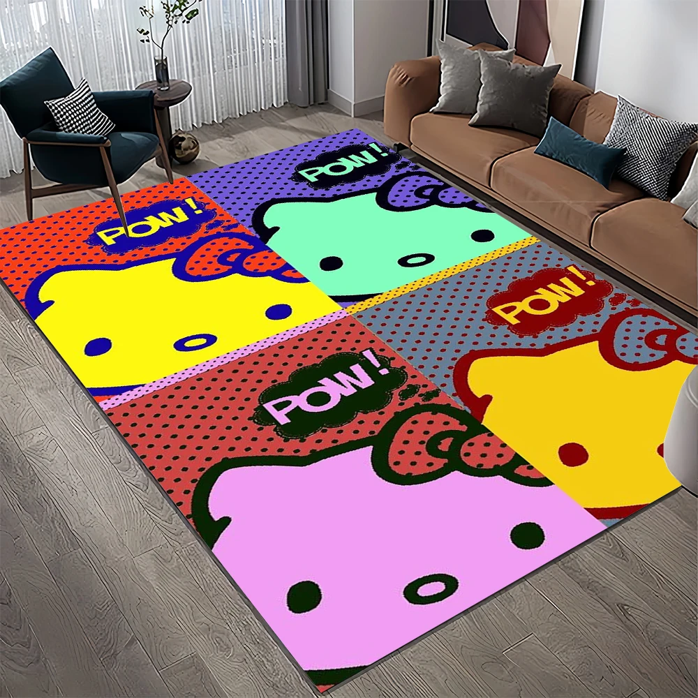 Kawaii Hello Kitty Sanrio Cartoon Cat Area Rug,Carpet for Home Living Room Bedroom Sofa Doormat Decor,Girls Non-slip Floor Mat